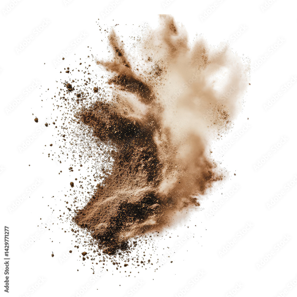 Aufkleber dynamic explosion of brown powder resembling dust or dirt creating an abstract and artistic effect a
