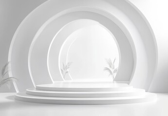 Obraz premium Elegant White Minimalist Stage with Curved Architectural Elements