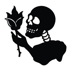 Skeletal Hand Holding Enchanted Rose Silhouette