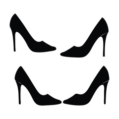 Silhouettes of high heel shoes set with white Background.