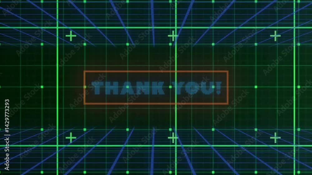 Aufkleber tech interface displaying futuristic grid environment with red frame pixel text green nodes markers