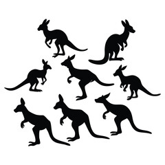 Silhouettes of kangaroos vector design set with white Background