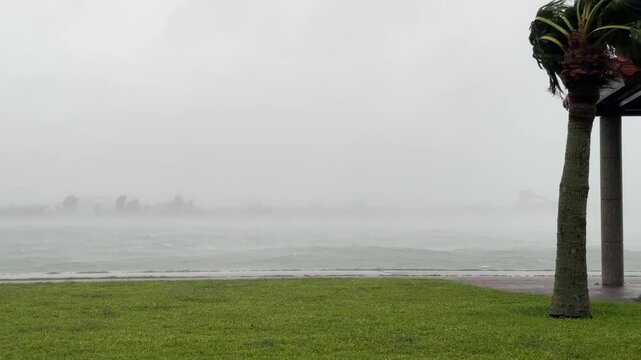 Blowing Sea Spray Strong Hurricane Winds Lash Island - Khanun