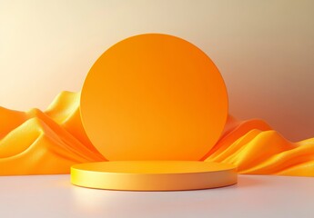 Bright Orange Circular Display with Soft Fabric Background