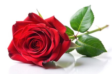 Single Red Rose Isolated on White Background