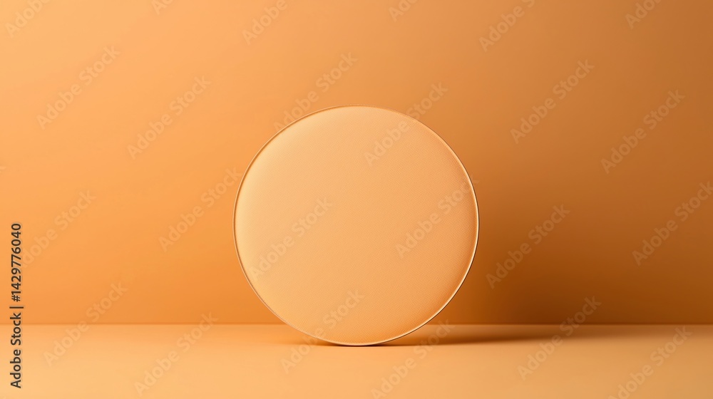 Poster A minimalist round speaker against a soft orange backdrop, showcasing modern design and simplicity in a harmonious color palette.