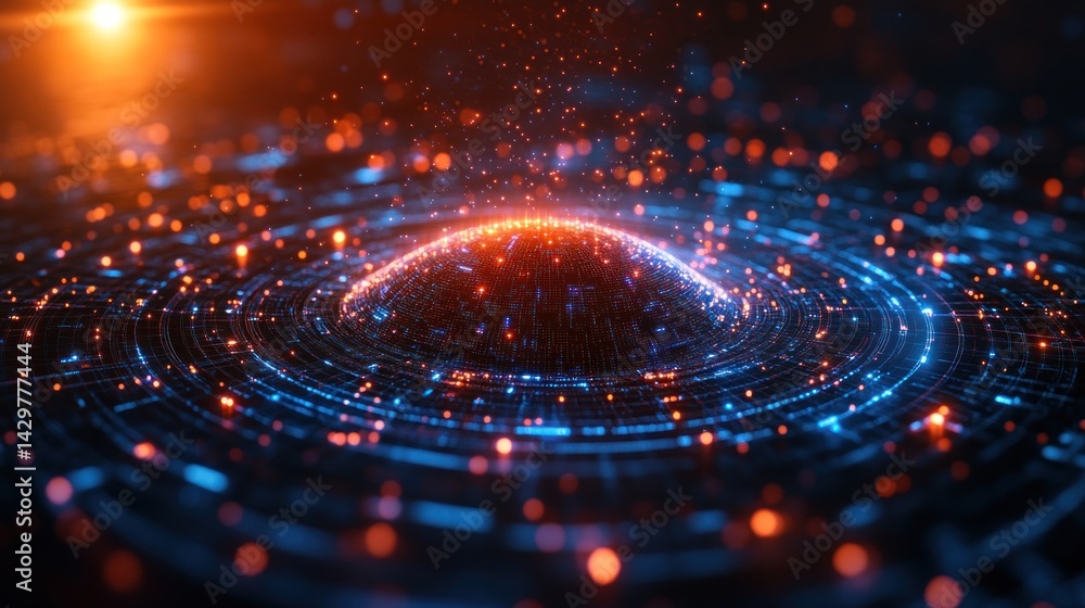 Poster abstract digital sphere: glowing network of data and energy