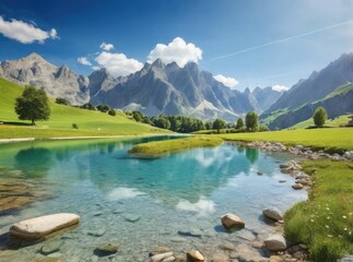 Naklejka premium Idyllic summer landscape with clear mountain lake in the Alps