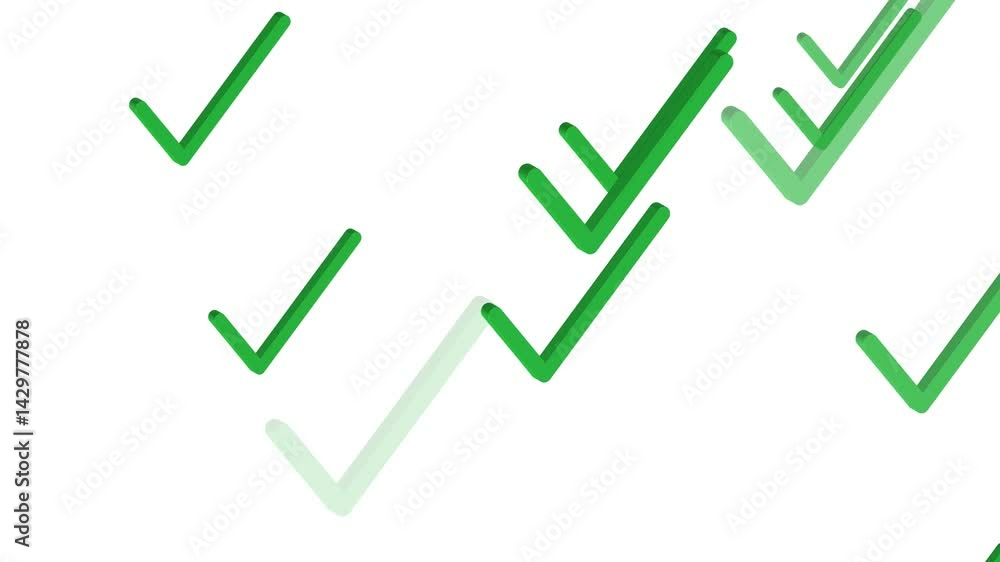 Aufkleber animation of several green check marks floating on a white background