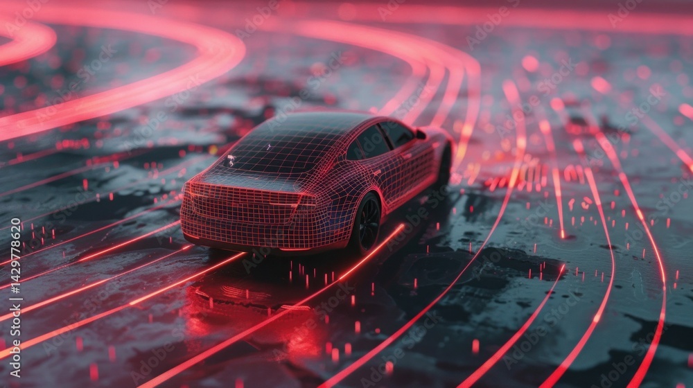 Aufkleber autonomous vehicle with sensors and data overlay stock photo --ar 16:9 --raw --v 6 job id: f2568802-