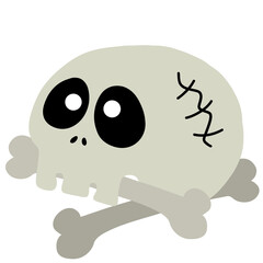 Cute Cartoon Skull with Big Eyes and Crossbones – Halloween Vector Illustration