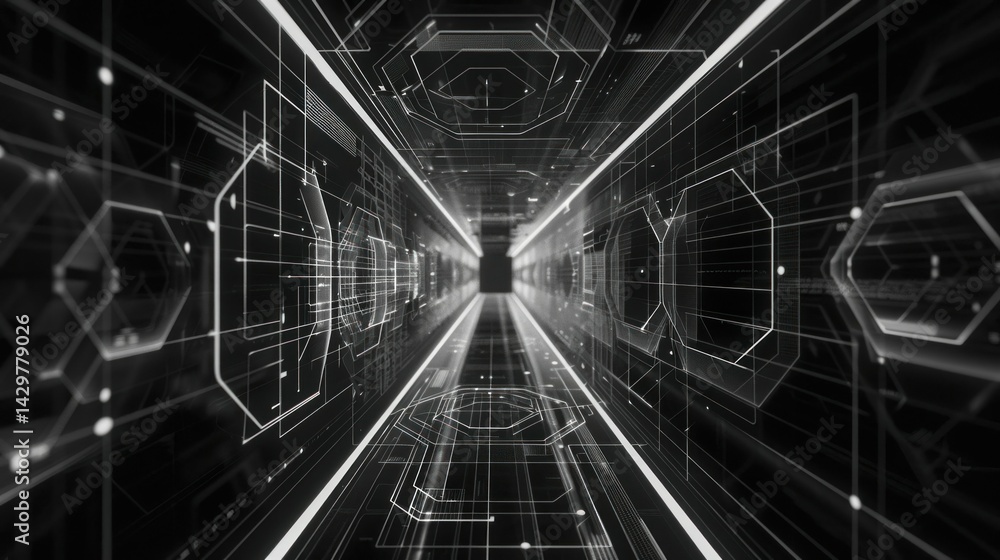 Poster repeating tech design with hexagons and lines stock photo --ar 16:9 --raw --v 6 job id: dc24f094-ce3
