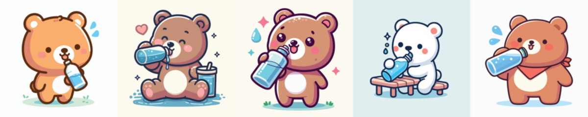 Vector of a bear drinking.