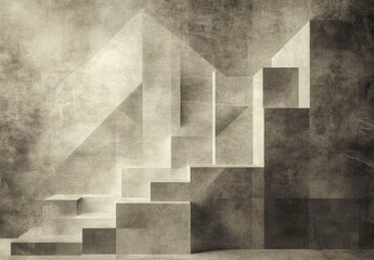 Abstract Geometric Shapes in Monochrome Design with Depth and Texture