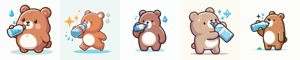 Vector of a bear drinking.