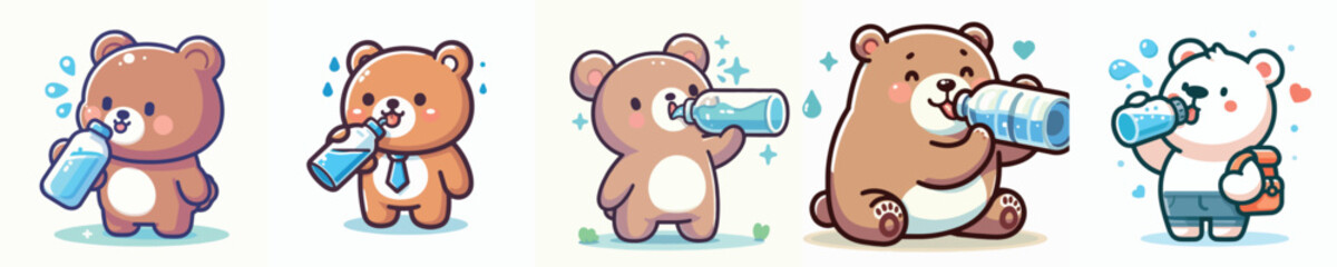 Vector of a bear drinking.