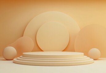 Fototapeta premium Minimalist Scene with Geometric Shapes and Soft Cream Background