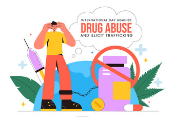 International Day Against Drug Abuse and Illicit Trafficking Vector Illustration with Anti Narcotics Awareness to Avoid Drugs and Harmful Medicines