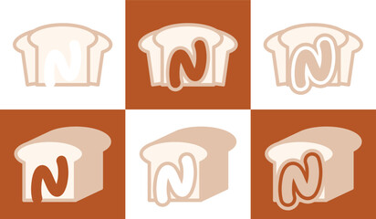 Letter N white bread. This logo combines letters and white bread. Suitable for bread shops, bakery, cafe, and the like.
