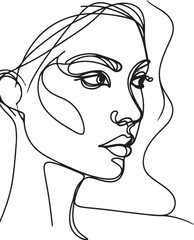 A Women face in continuous line art drawing style