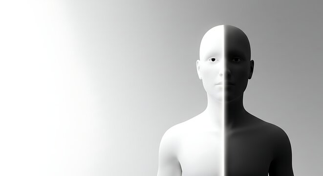 Monochrome Figure Split by Light, Evoking Contrast