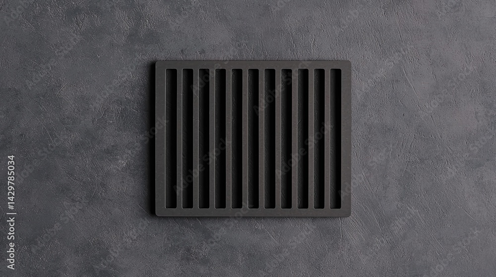 Poster a sleek, rectangular black grate with parallel slats rests on a textured dark surface, showcasing mo