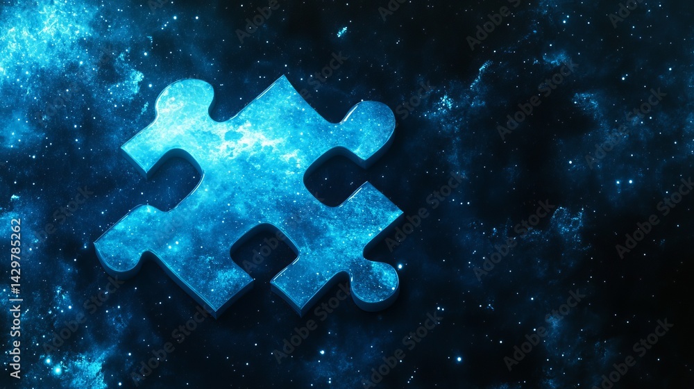 Poster blue galactic puzzle piece abstract background digital art cosmic nebula mystery solution problem so
