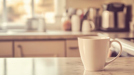 Obraz premium A warm, inviting kitchen scene featuring a simple white mug.