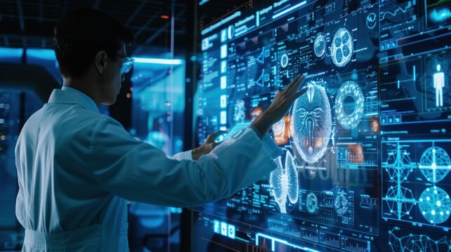 Doctor using touchscreen with medical tech interface stock photo --ar 16:9 --raw --v 6 Job ID: efaaa0d1-a8ad-4d2d-97e6-57cb370cd13a