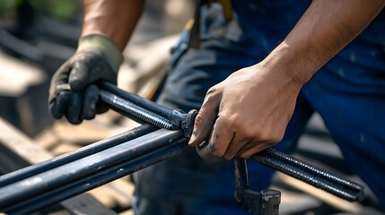 Construction Worker Using Pipe Wrench