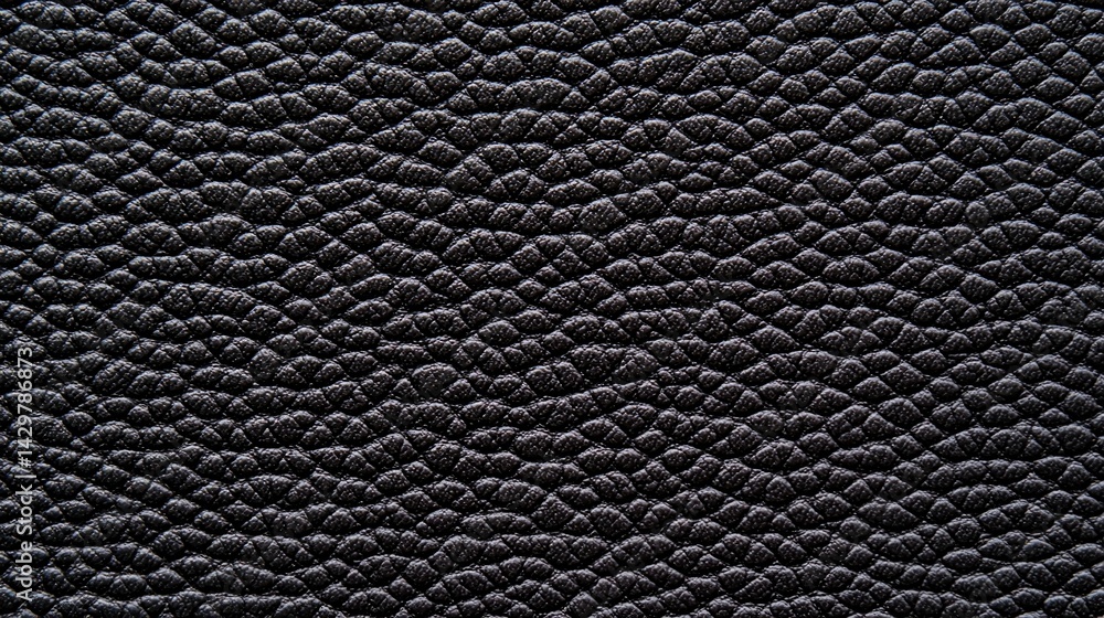 Poster a close-up of textured black leather showcasing its intricate grain patterns and smooth surface.