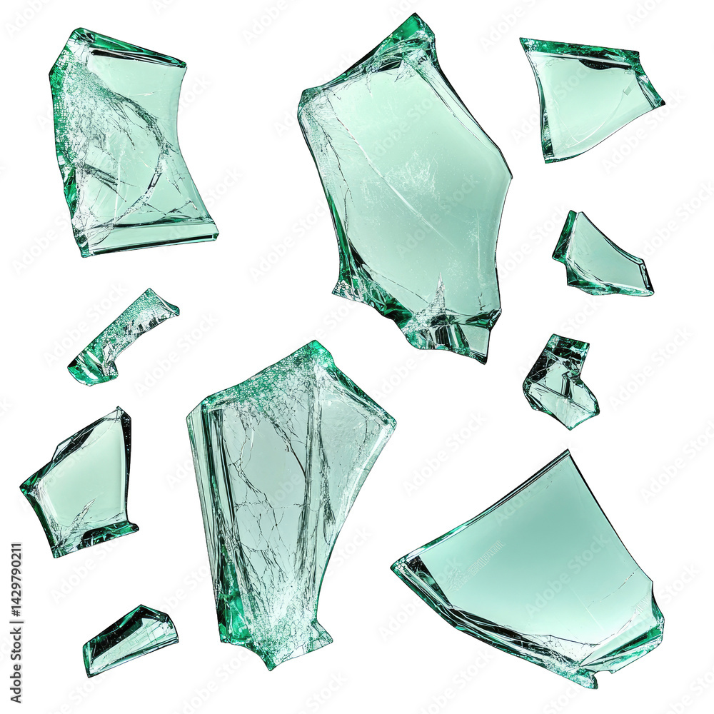 Poster various shards of broken glass showcasing their sharp edges and reflective surfaces the arrangement 