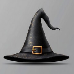 Black witch hat isolated on a white background.