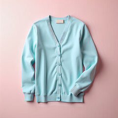 Fototapeta premium A light blue cardigan on a pink background.
