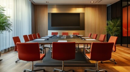 Fototapeta premium Modern Conference Room Interior Design: Luxurious Boardroom Setting