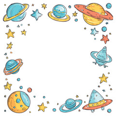 Outer Space Frame with Planets and Stars