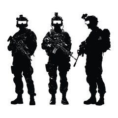 Obraz premium Military Soldiers with Equipment in Silhouette