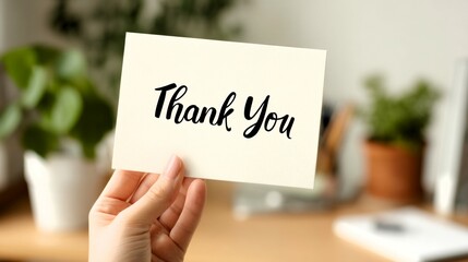 Thank you card appreciation gratitude kindness recognition message hand plants desk office stationery