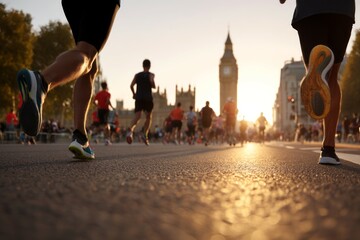 London marathon runners race running big ben sunset fitness competition exercise healthy lifestyle