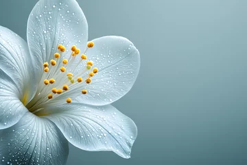 Wall murals Close-up of a white flower with water droplets  studio shot  possible use greeting cards, nature photography