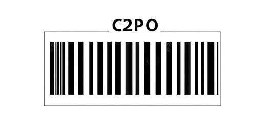 a barcode labeled c2po consisting of alternating black and white vertical lines used for product identification and inventory management
