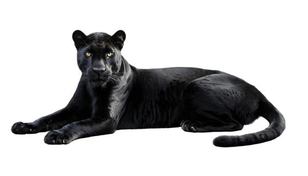Black panther resting portrait wildlife animal feline predator jungle cat on transparent background