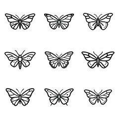 Nine Minimalist Butterfly Outline Icons