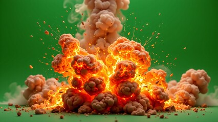 A meticulously crafted, 4K rendered explosion sequence designed for chroma key compositing against a green screen