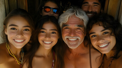 Joyful Family Portrait in a Rustic Doorway