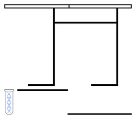 Minimalist lab table design with a test tube showing DNA strands. Ideal for science, biology, research, education, technology, health, and genetics. Perfect for a simple landing page
