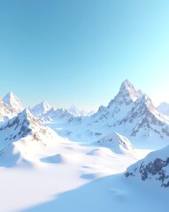 Fototapeta premium Majestic snow-covered mountain peaks under a clear blue sky, crisp white snow, alpine landscape, sharp details, peaceful winter scenery, photorealistic background