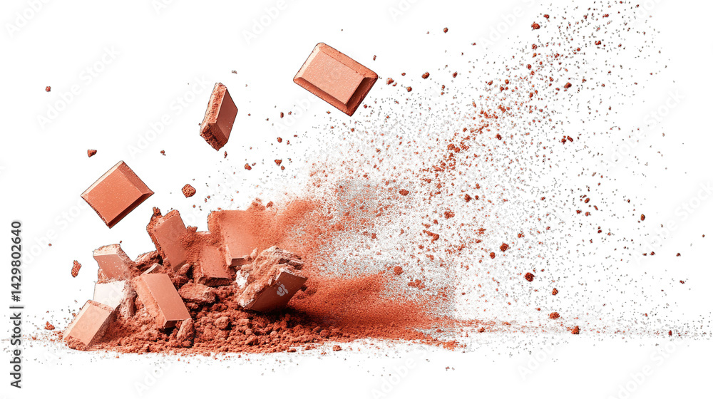 Aufkleber dynamic explosion of powdered substance resembling crushed bricks or clay scattering into the air ag