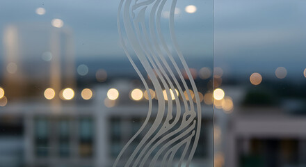 Abstract Glass Pattern Enhancing Modern Urban Ambiance at Twilight