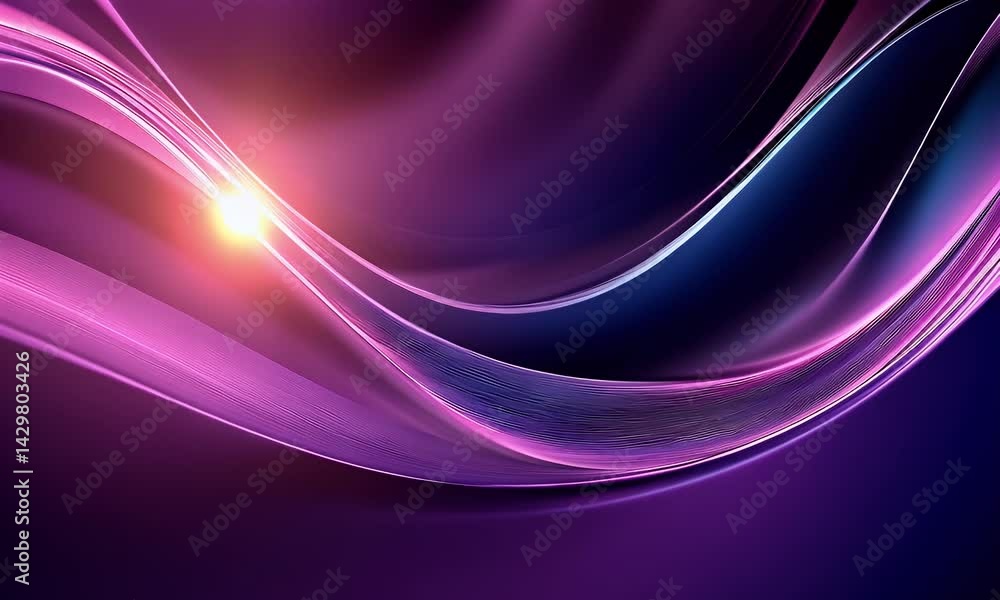 Poster abstract purple and blue gradient background with wavy ribbon, fluid shapes, and glowing light effec